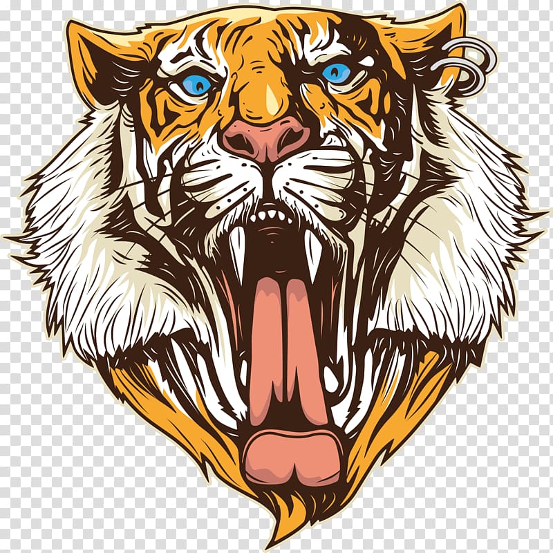 tiger head illustration, T-shirt Black panther Siberian Tiger, Open the mouth of the tiger transparent background PNG clipart