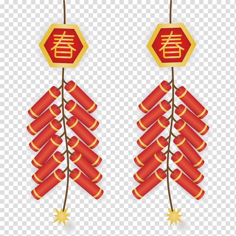 red Chinese fireworks illustration, Firecracker Chinese New Year, Chinese New Year festive firecrackers transparent background PNG clipart