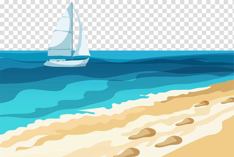 Vecteur Sea Illustration, Hand-painted sea beach transparent background PNG clipart
