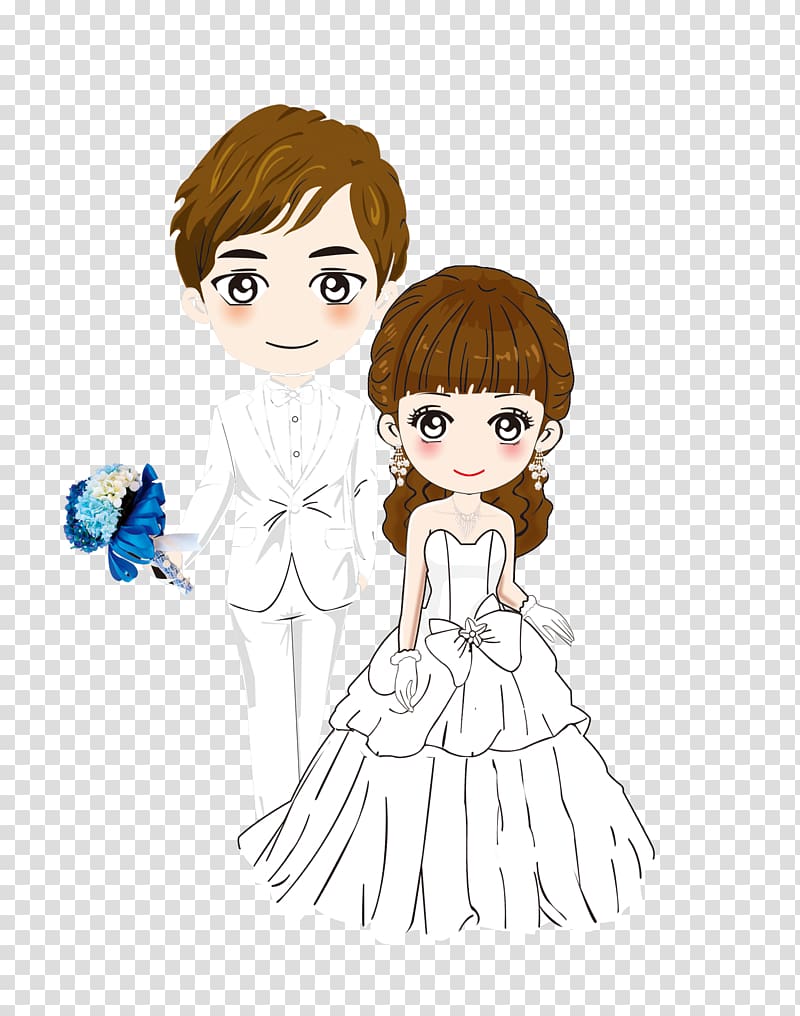 Marriage Wedding invitation Bride, Hand-painted cartoon bride and groom transparent background PNG clipart