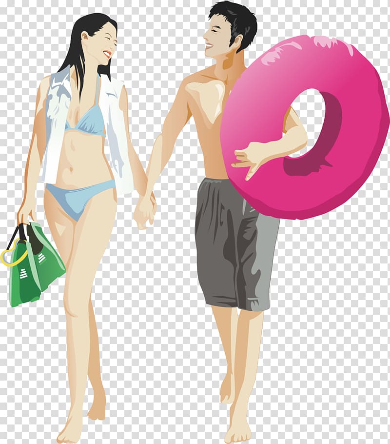 Beach, Couple Swimming transparent background PNG clipart