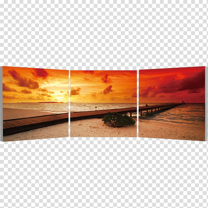 Triptych Frames Canvas Painting, Sunset Beach transparent background PNG clipart