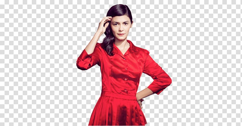 woman wearing red long-sleeved dress, Audrey Tautou Red Dress transparent background PNG clipart