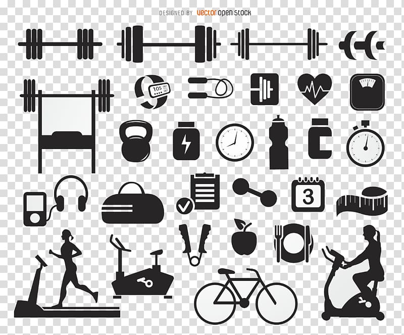 exercise and fitness illustration, Fitness Centre Physical fitness Bodybuilding Icon, Gym Creative Collection transparent background PNG clipart
