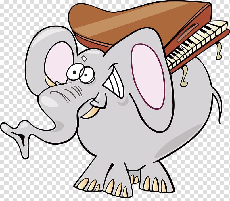 Elephant Humour Illustration, The piano on an elephant\'s back transparent background PNG clipart