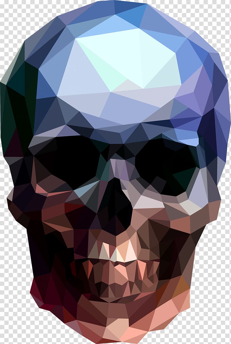 skull illustration, Skull Low poly Polygon Illustration, Geometry Skeleton transparent background PNG clipart