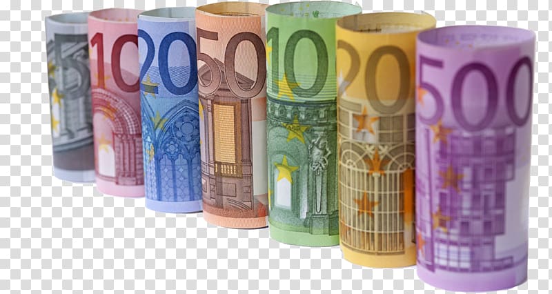 European Union Money Currency, Euro rolled up in a row transparent background PNG clipart