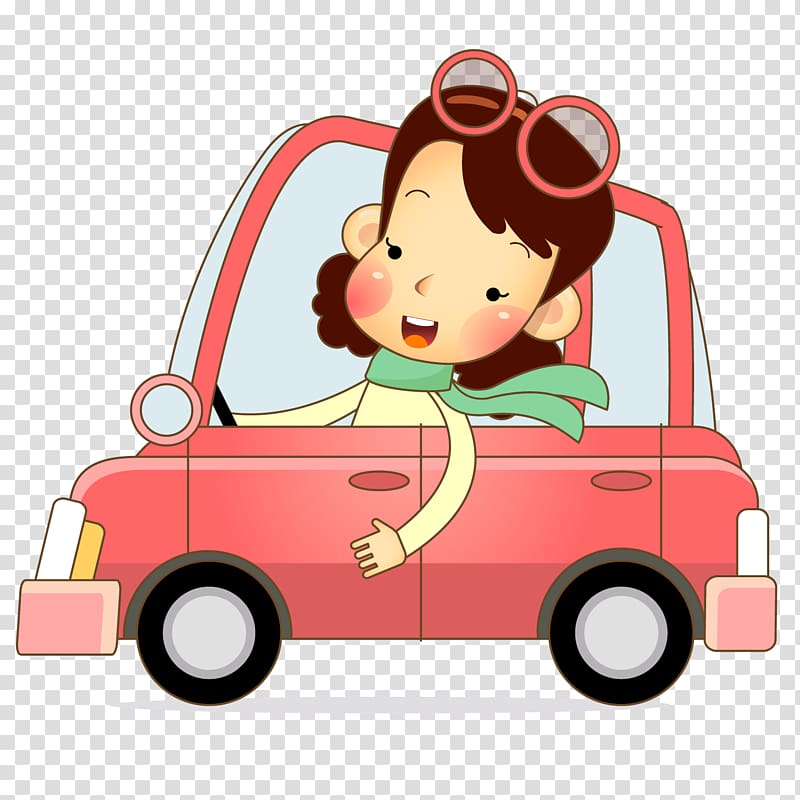 woman in pink car , cartoon transparent background PNG clipart