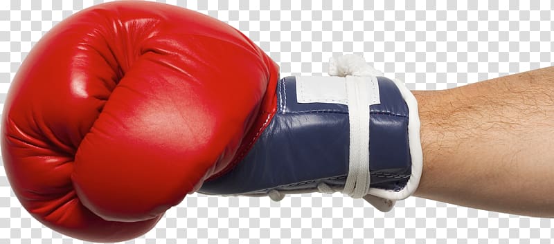 person wearing red boxing glove, Man\'s Hand Boxing glove, Boxing glove transparent background PNG clipart