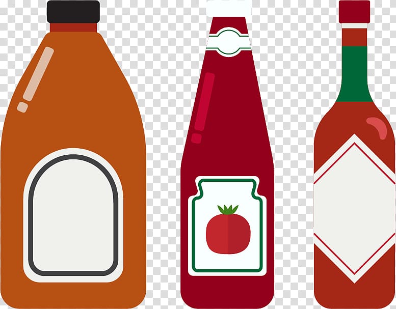 three assorted labeled bottles illustration, Ketchup Sauce Bottle Tomato, bottle transparent background PNG clipart