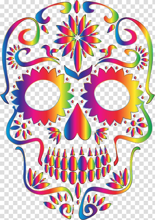Calavera Mexican cuisine Day of the Dead Skull T-shirt, colorful background transparent background PNG clipart
