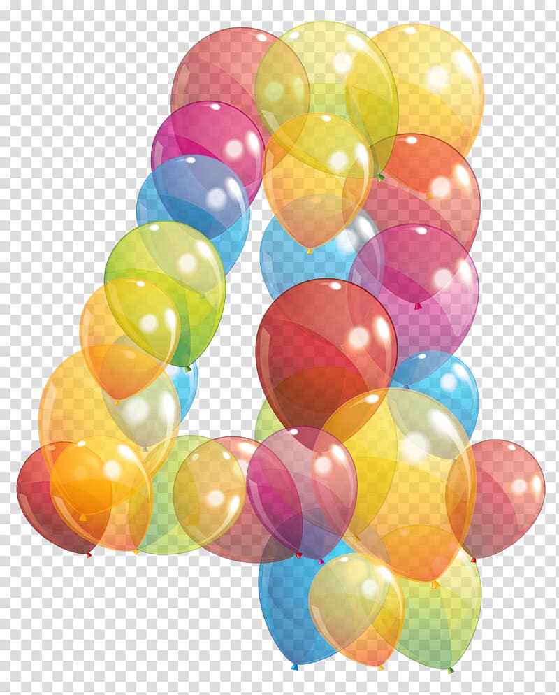 assorted-colored balloons 4 illustration, Number Balloon , Four Number of Balloons transparent background PNG clipart