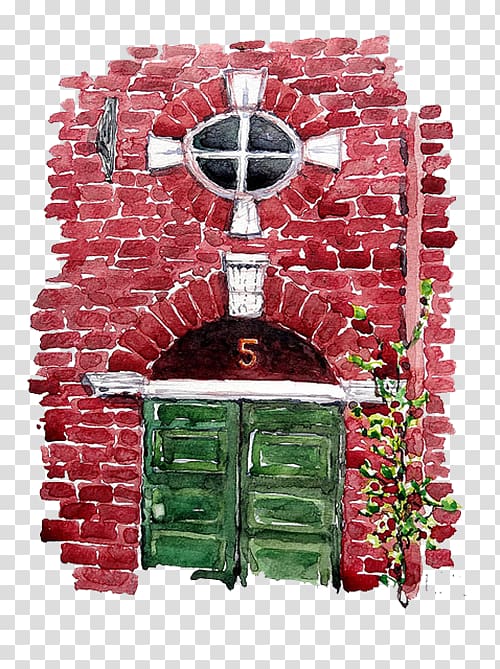 Copenhagen Watercolor painting Wall Drawing, Red brick wall transparent background PNG clipart