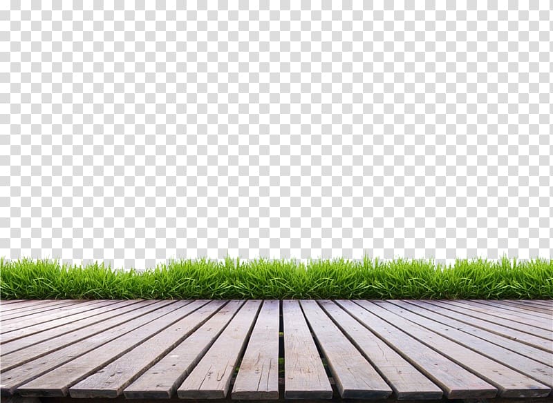 brown wooden floor near green grasses, Floor Terrace Wood Porch, Hand-painted terrace platform transparent background PNG clipart