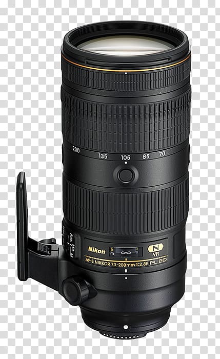 Nikon AF-S Nikkor 24-120mm f/4G ED VR Nikon AF-S Nikkor Tele Zoom 70-200mm f/2.8E FL ED VR Nikon AF-S DX Nikkor 35mm f/1.8G Camera lens, camera lens transparent background PNG clipart