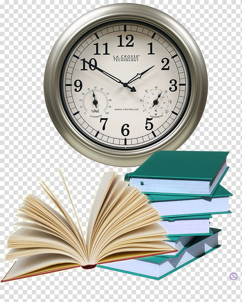 Wall Street Digital clock La Crosse Technology Patio, Circular metal frame wall clock creative and books transparent background PNG clipart