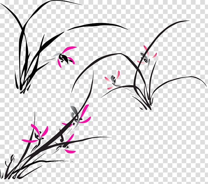 Ink wash painting Chinese painting, Black Chinese style grass decoration pattern transparent background PNG clipart