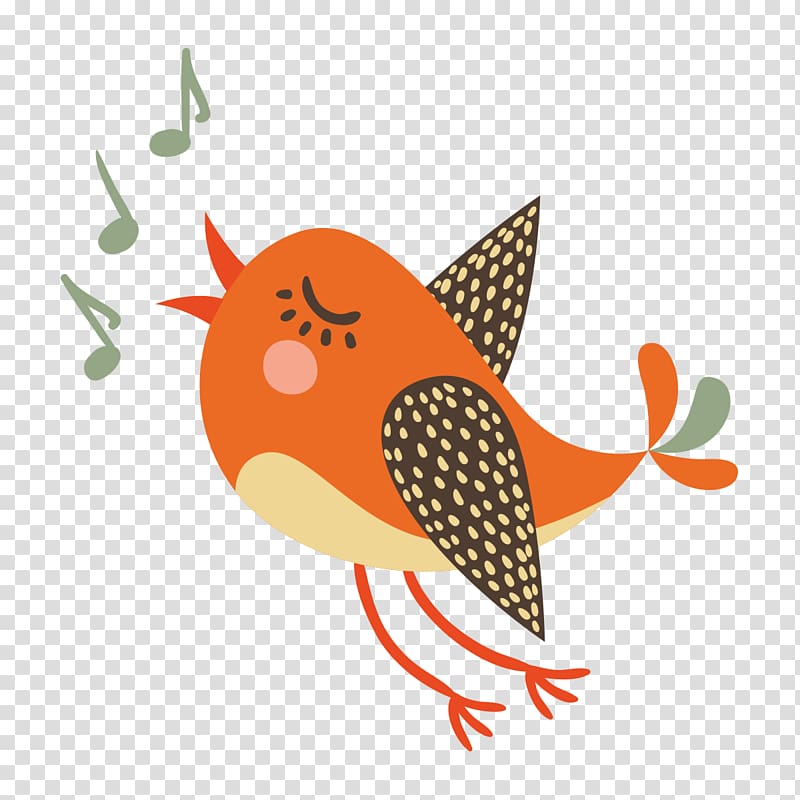 Cute orange bird singing Royalty Free Vector Image