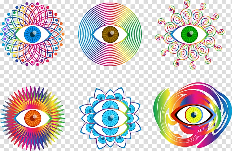 six multicolored eye art, Lysergic acid diethylamide Psychedelic drug , Gorgeous eye-catching eyes transparent background PNG clipart