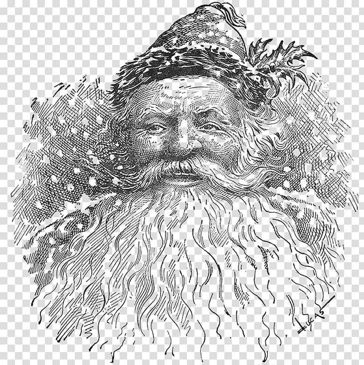 Santa Claus Black and white Christmas Sketch, santa claus transparent background PNG clipart