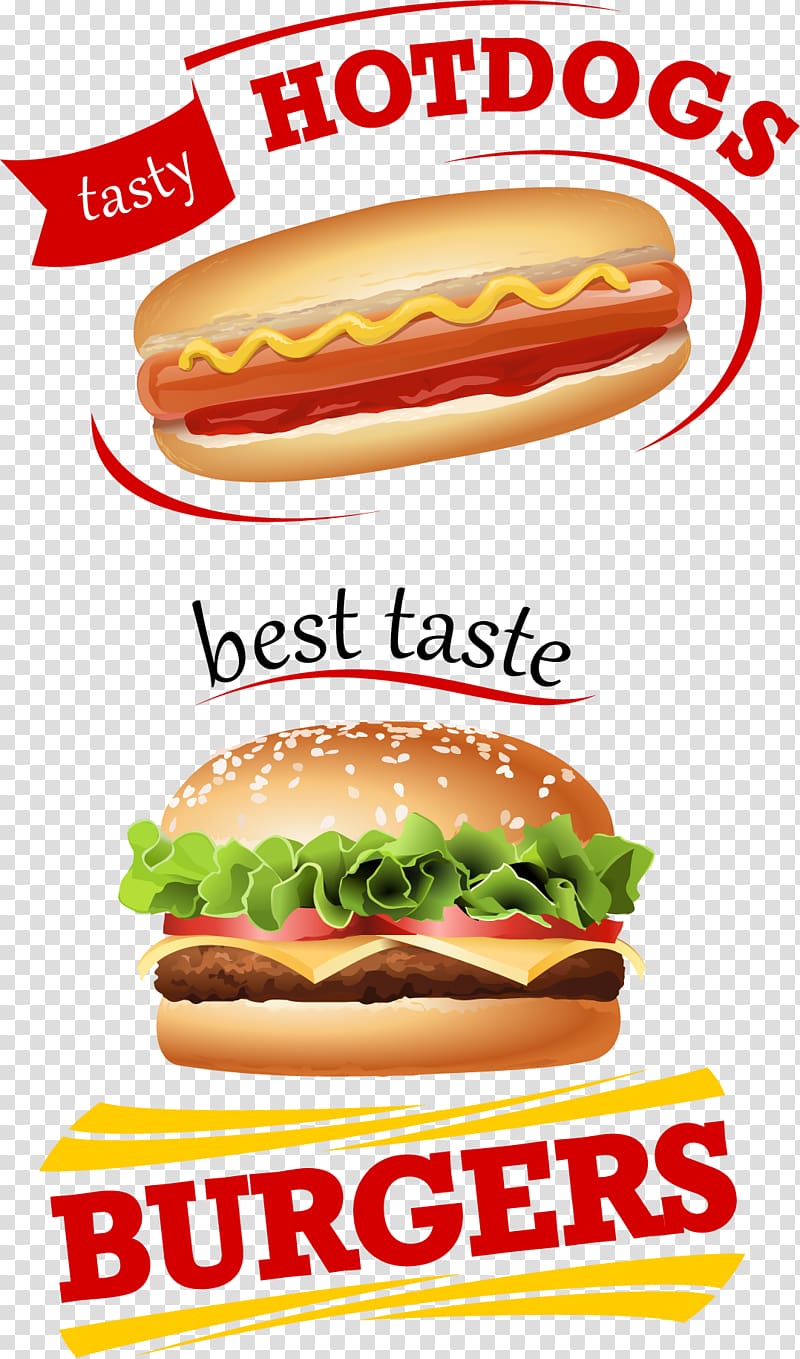 hotdogs and burgers illustration, Hamburger Fast food French fries Cheeseburger Junk food, hand-painted fast food Icon transparent background PNG clipart