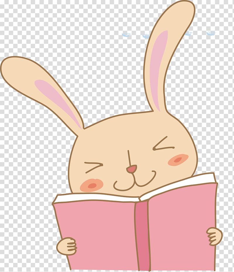 Rabbit, Pink bunny reading transparent background PNG clipart