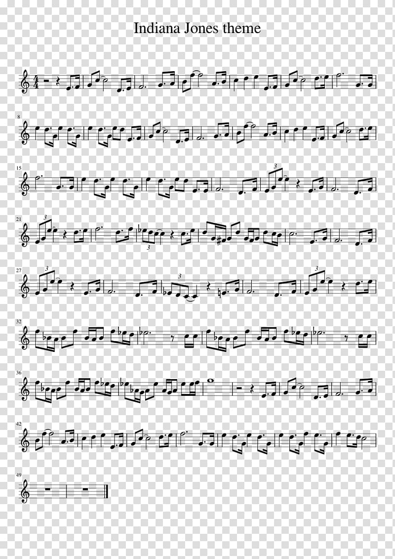 Clarinet Sheet Music Raiders of the Lost Ark Indiana Jones, sheet music transparent background PNG clipart