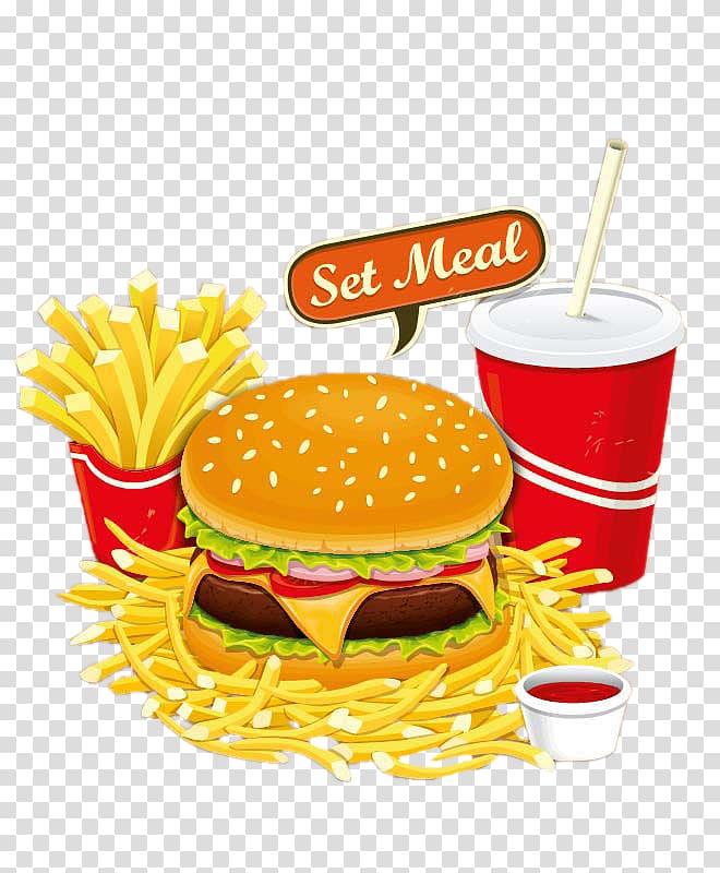 Hamburger Fast food Junk food Breakfast , Cartoon burger set transparent background PNG clipart