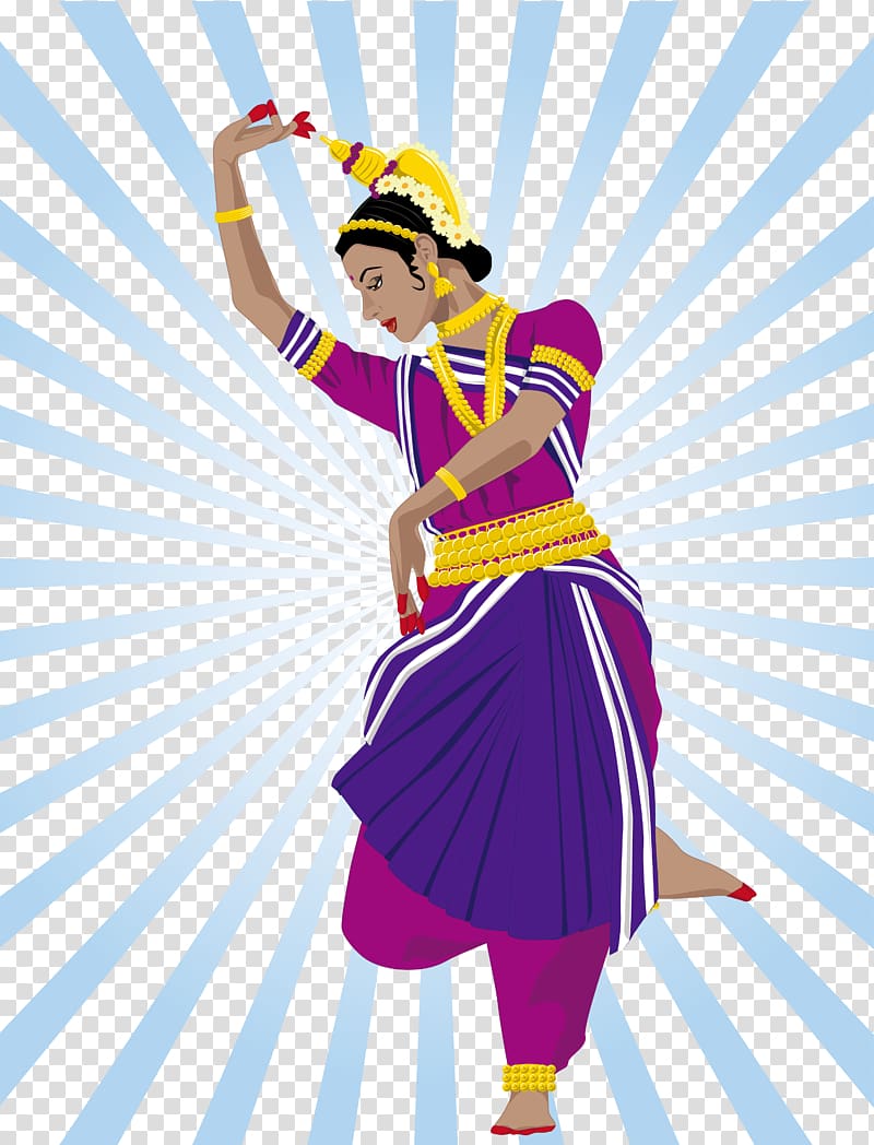 woman wearing pink and purple dress illustration, India Dance Odissi Illustration, Indian women transparent background PNG clipart