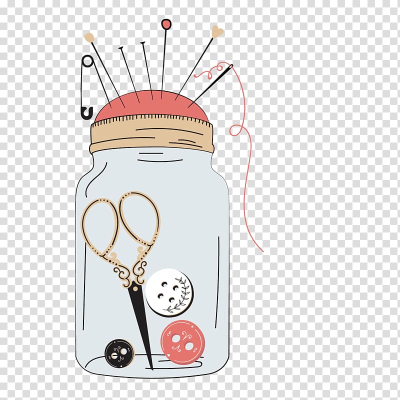 glass jar with needles and pins , Sewing machine Sewing needle Thread, pattern material sewing needle and thread live transparent background PNG clipart