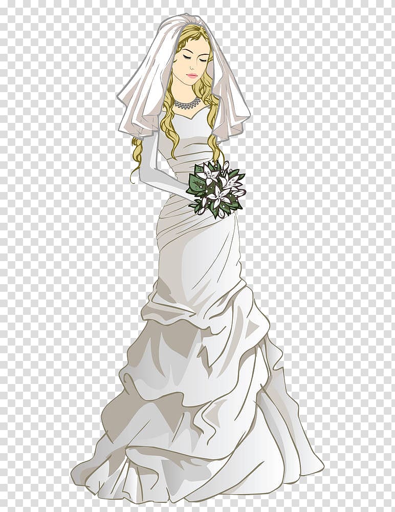 bride illustration, Bride Wedding Flower bouquet Drawing, Brides in low spirits transparent background PNG clipart
