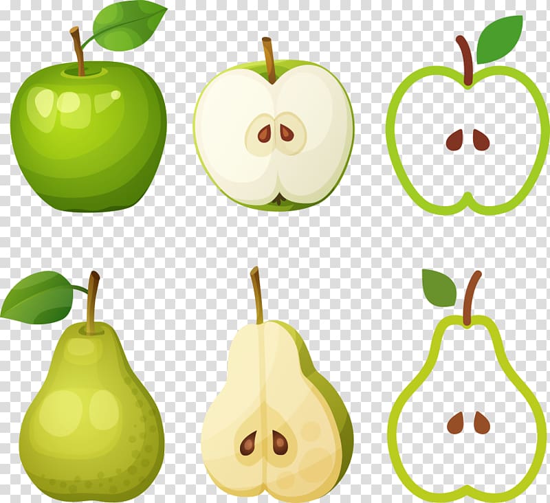 Pear Apple , cartoon green apple transparent background PNG clipart
