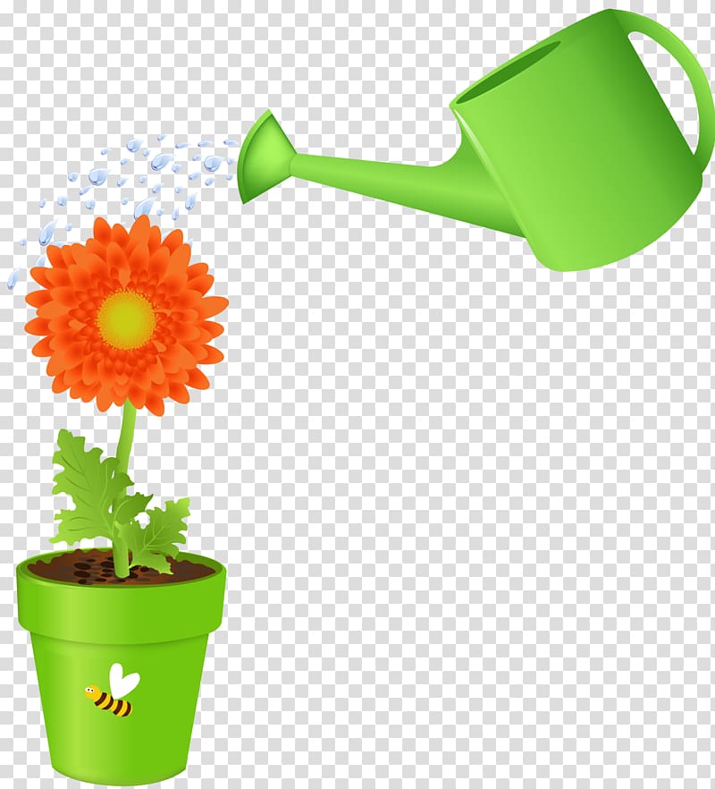 Flowerpot , kettle and green watering flowers transparent background PNG clipart