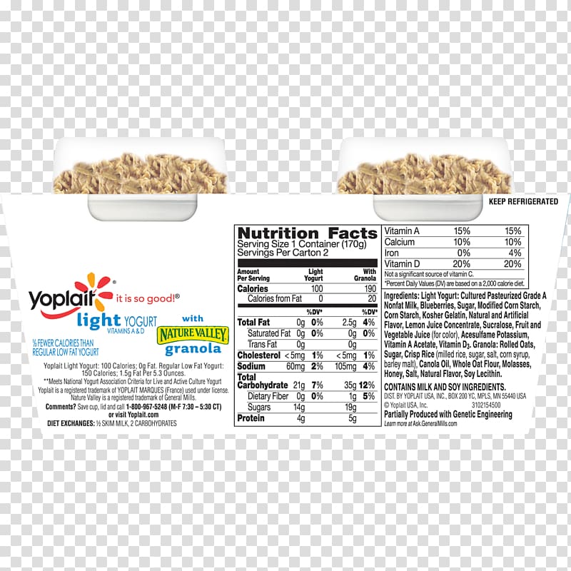 Yoplait Light Yogurt with Granola Yoghurt Nutrition facts label, strawberry transparent background PNG clipart