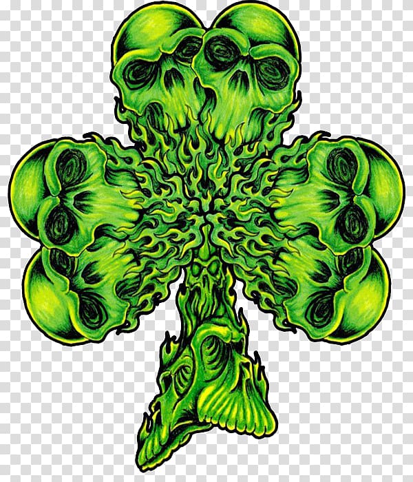 Shamrock T-shirt Skull Four-leaf clover, Green skull transparent background PNG clipart