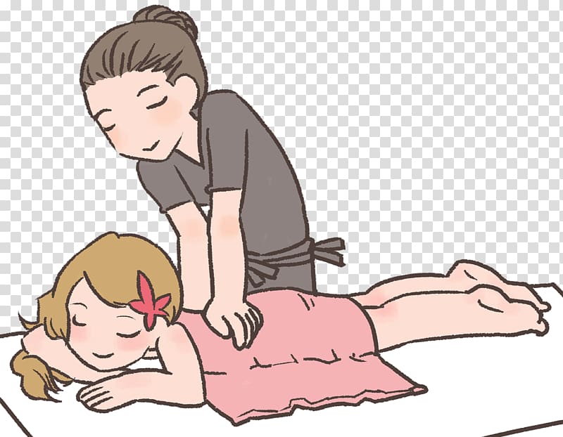woman massaging back of woman lying on massage table illustration, Massage Cartoon Day spa Comics, back pain transparent background PNG clipart