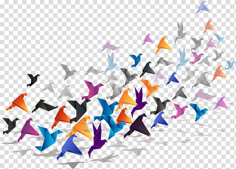 paper mache lot, Bird Flight Origami Paper Crane, Color paper cranes floating material transparent background PNG clipart