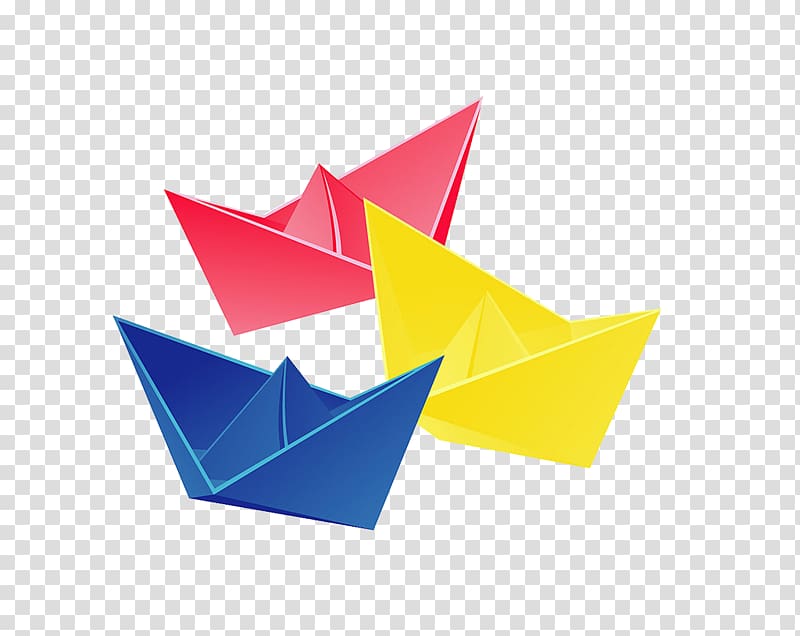 Paper Origami Yellow Blue, Red, yellow, blue paper boat elements transparent background PNG clipart