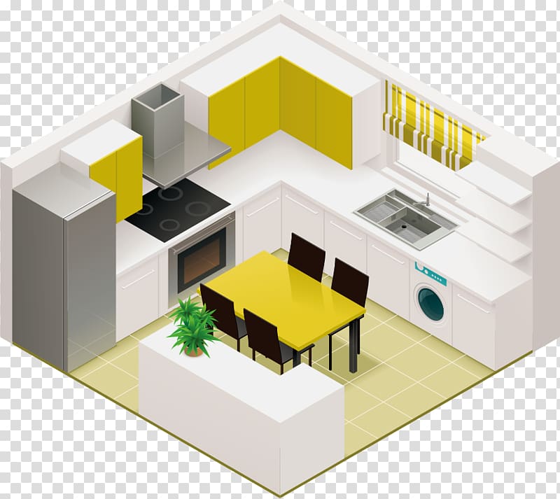 Kitchen Living Room Isometric Projection Interior Design Services