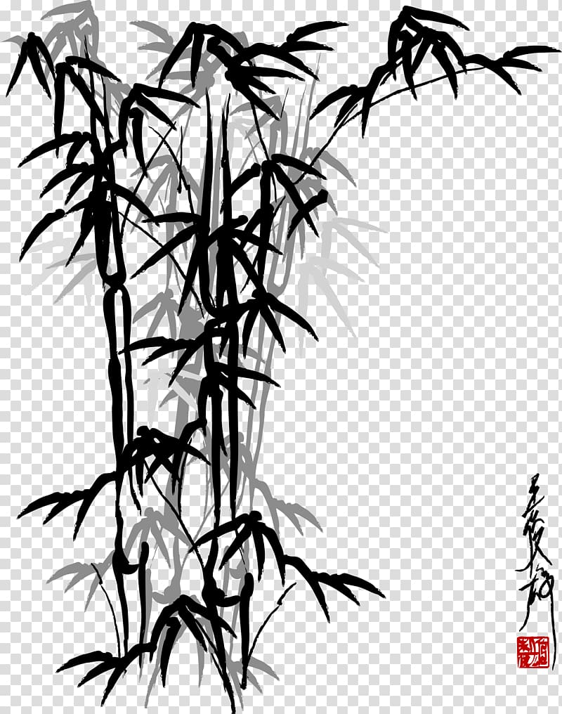 black, gray, and white bamboo painting, Bamboo painting Drawing Chinese painting, Dragon Boat Festival effect elements ink bamboo transparent background PNG clipart