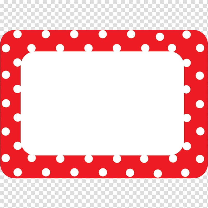 square red and white polka-dotted frame art, Student Name tag Polka dot Teacher Label, Red Polka Dot Border Free transparent background PNG clipart