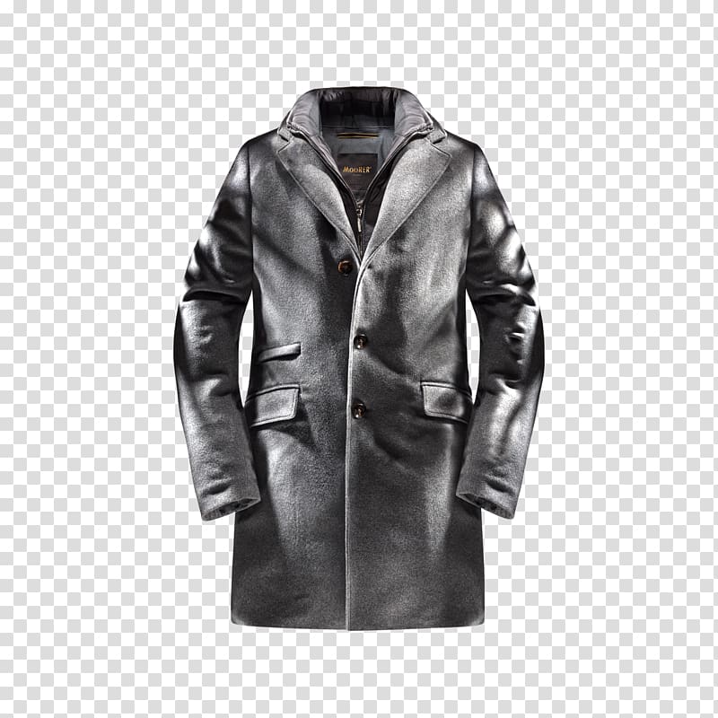 Leather jacket Overcoat Water Resistant mark Down feather Snap fastener, gray projection lamp transparent background PNG clipart