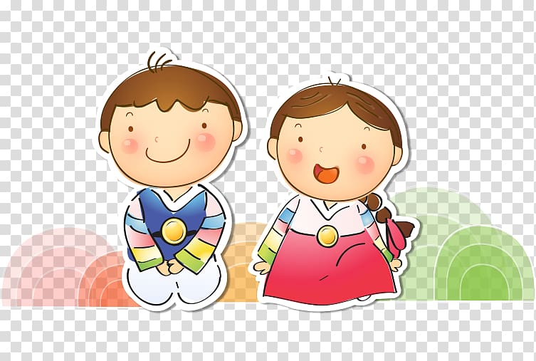 boy and girl sticker , Boy Hanbok Cartoon Illustration, Korean boys and girls transparent background PNG clipart