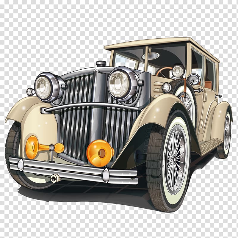 brown and gray classic car , Antique car Vintage Retro style, Realistic texture of classic cars transparent background PNG clipart