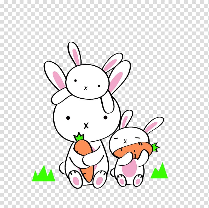 Daikon Rabbit Eating Carrot Chinese cabbage, Cute little bunny transparent background PNG clipart
