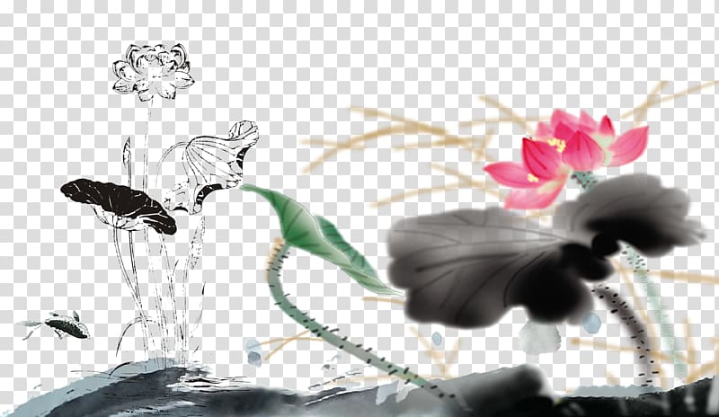 Heyexiang Budaya Tionghoa Nelumbo nucifera Chinese painting, Chinese style,Lotus topic transparent background PNG clipart