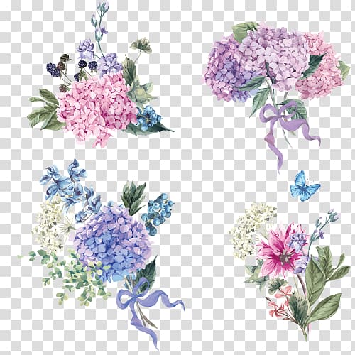 Hydrangea Flower Euclidean illustration, Hand-painted watercolor bouquet, purple and pink flowers transparent background PNG clipart