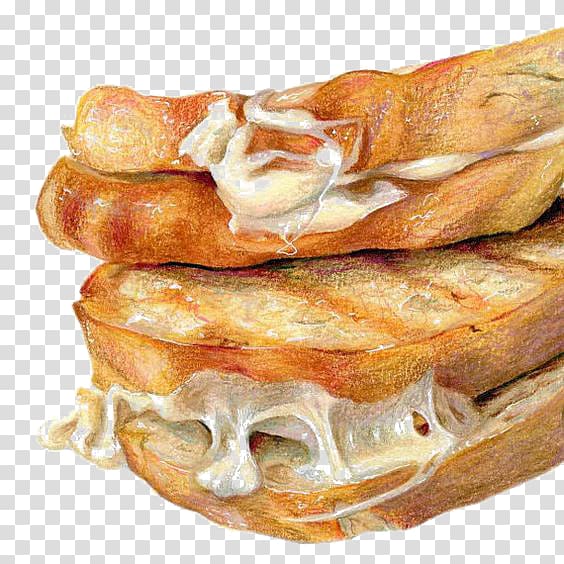 Cheese sandwich Danish pastry Toast Pizza Bread, Hand-painted vintage bread transparent background PNG clipart