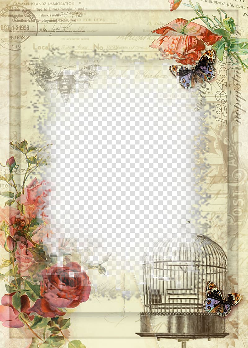 roses and butterflies illustration, If(we), High Resolution Vintage Frame transparent background PNG clipart
