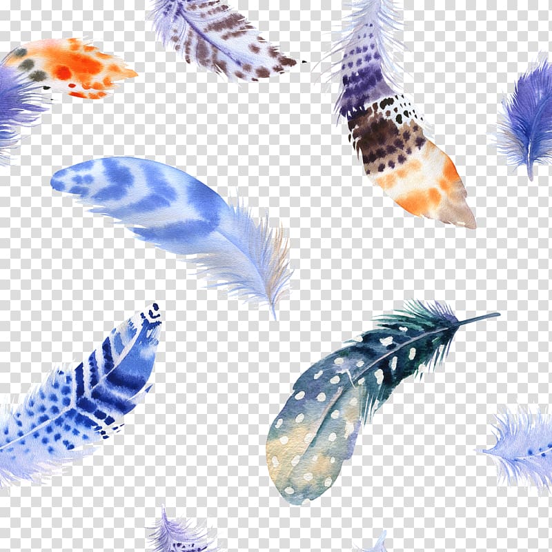 assorted-color feathers, Bird Feather Watercolor painting Drawing, Pretty Feather Collection transparent background PNG clipart